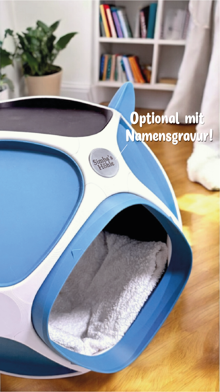 Personalisierter PetPod in Wunschfarben – echte Anwendung im Alltag mit Katze, handgefertigt in Wien