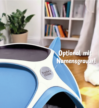 Personalisierter PetPod in Wunschfarben – echte Anwendung im Alltag mit Katze, handgefertigt in Wien