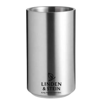 Doppelwandiger Edelstahl-Flaschenkühler mit Gravur – Ø11,5 × 18,5 cm, rostfrei & personalisiert, graviert in Wien bei Dreizack

