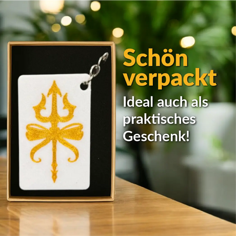 Krkaftpapier Verpackung mit Keynect-Schlüsselanhänger im Schaumstoff-Inlay – hochwertig, als Geschenk verpackt.