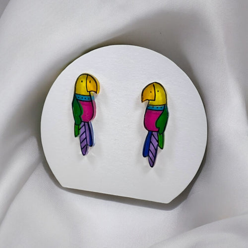 Papageien Ohrstecker | Handbemalter Acrylglas Schmuck