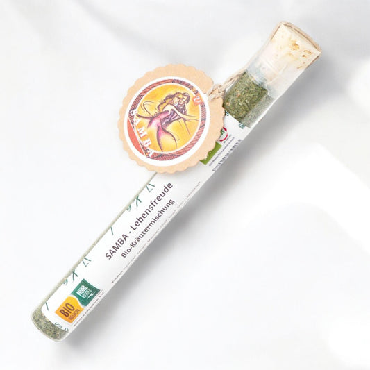 SAMBA - Lebensfreude Bio-Kräutermischung – Aromatische Mischung aus verschiedenen biologischen Kräutern, ideal für mediterrane Gerichte, Suppen und Saucen. Hergestellt in Österreich, 10 g Verpackung.