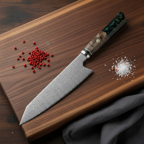 Mori Damastmesser mit VG10-Kern und Wunschgravur – Premium Profiküchenmesser von Dreizack Wien