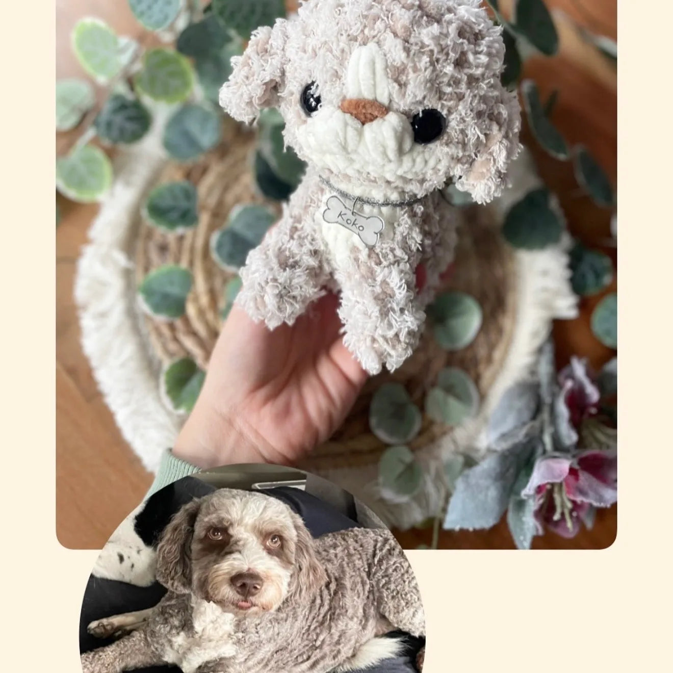 Handgehäkelter Hundeplüschi von LorasHandicrafts, Plüschtier mit Wunschfoto, Hundeliebhaber geschenk in Wien