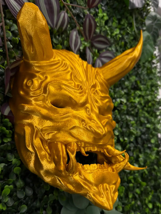 Japanische Oni Maske 3D-Druck, Farbe personalisierbar, handgefertigte Wanddeko von Dreizack Wien, dekoratives Cosplay-Accessoire, PLA, nicht tragbar.