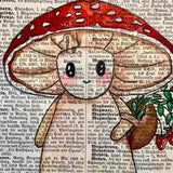 Original-Illustration von Book Fairy Art auf alter Buchseite mit Passepartout und optionalem Nussrahmen – nachhaltige Kunst aus Österreich