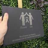 30×20 cm große Schieferplatte mit Wunschgravur für Freundschaft – natürlicher Tischuntersetzer oder Servierbrett, individuell graviert bei Dreizack Wien