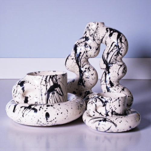 Künstlerische Splatter-Vase im Bubbly-Design – doppelt glasiert, handgefertigt