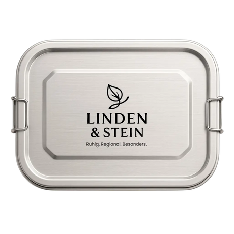 Edelstahl Lunchbox 1200 ml mit Gravur – 2 Fächer, auslaufsicher, plastikfrei & spülmaschinenfest, individuell graviert bei Dreizack Wien