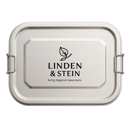 Edelstahl Lunchbox 1200 ml mit Gravur – 2 Fächer, auslaufsicher, plastikfrei & spülmaschinenfest, individuell graviert bei Dreizack Wien