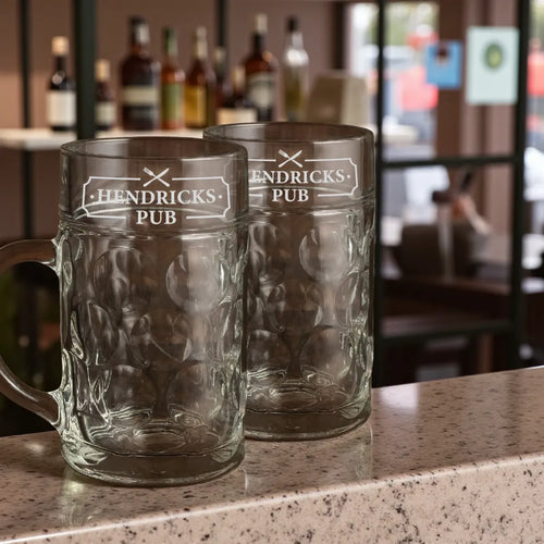Personalisierter Maßkrug 1L aus Glas mit Gravur – Bierkrug mit Henkel, Party- & Geschenkidee
