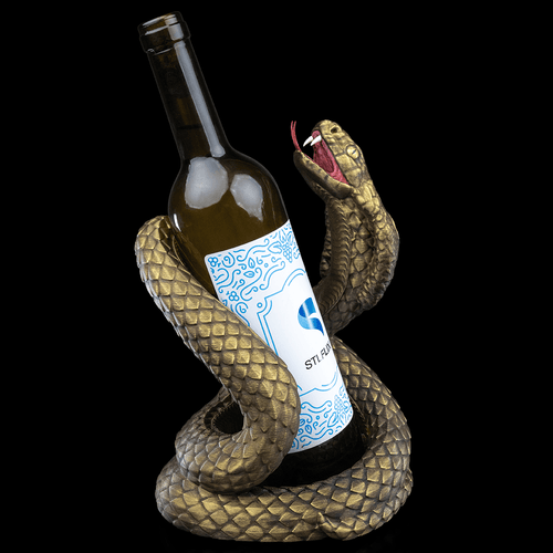 Flaschenhalter „Hebi-Doshi“: 3D-Druck Kobra, 27 cm hoch, 20 cm breit, passend für Wein, Whiskey, Rum und mehr. Nachhaltig aus PLA, Wunschfarbe oder handbemalt, produziert in Wien.
