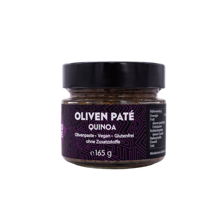 Olivenpaste Quinoa – Exquisite Gourmetpaste mit Criolla-Oliven und schwarzem Quinoa aus Peru, perfekt für Tapas, Crostini und feine Gerichte, handgefertigt und nachhaltig produziert.