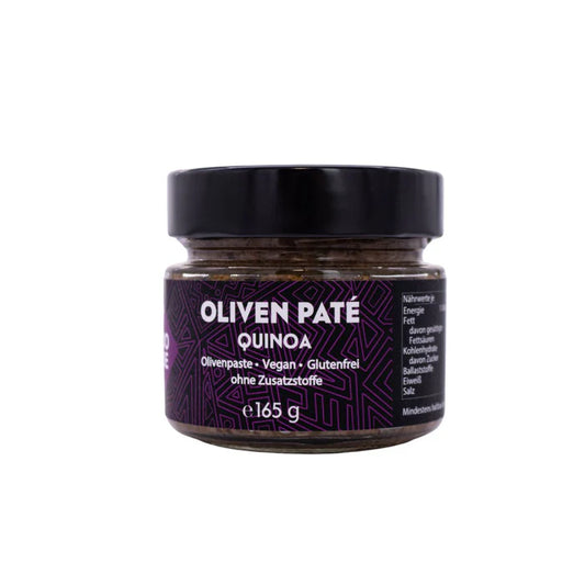 Olivenpaste Quinoa – Exquisite Gourmetpaste mit Criolla-Oliven und schwarzem Quinoa aus Peru, perfekt für Tapas, Crostini und feine Gerichte, handgefertigt und nachhaltig produziert.