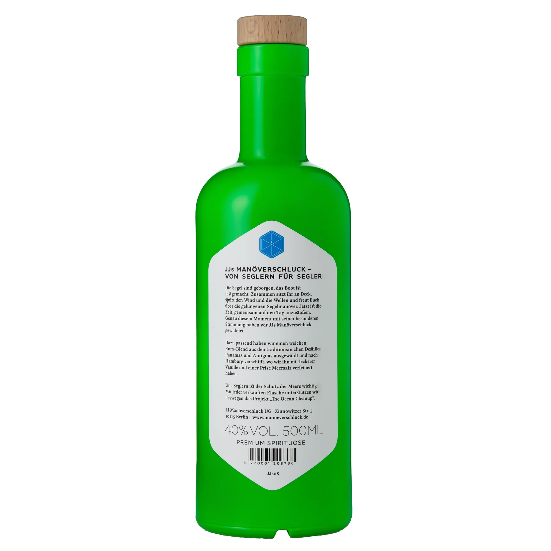 JJs Manöverschluck Panama & Antigua – Premium-Rumspirituose mit Vanille, Haselnuss & Meersalz, 500 ml Flasche im Seefahrer-Design bei Dreizack Wien
