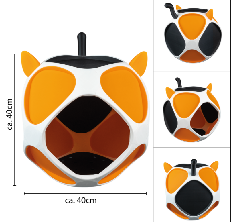 PetPod Katzenhaus von Dreizack in mehreren Ansichten mit Maßangabe 40×40 cm – modernes, modulares Katzenmöbel individuell gestaltbar