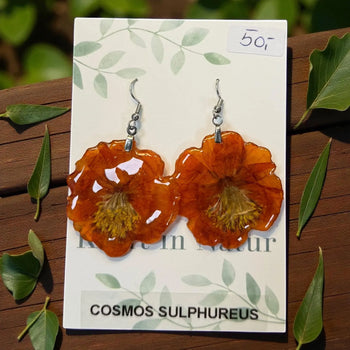 Orangene Cosmea Ohrringe, Blumenschmuck Wien, Kraft in Natur Schmuck