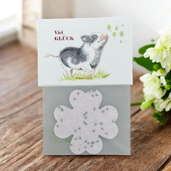 Mini Glücksbringer aus Saatpapier von Seedpap, handgeschöpft und biologisch abbaubar. Nach dem Einpflanzen wächst ZitronenMelisse. Perfekt als kleine Aufmerksamkeit oder nachhaltiges Geschenk.