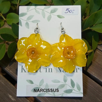 Narzissen Ohrringe, Blumenschmuck Wien, Kraft in Natur Schmuck