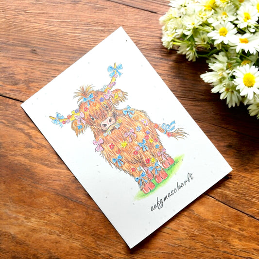 Saat-Postkarte von Seedpap, handgeschöpft mit integriertem Saatgut. Nach dem Einpflanzen wachsen Edelweiß. Nachhaltige Grußkarte, ideal für umweltbewusste Menschen.