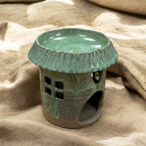 Dufthäuschen / Duftlampe für Teelichter - grün | Handgefertigte Keramikkunst aus Wien