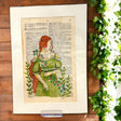 Original-Illustration von Book Fairy Art auf alter Buchseite mit Passepartout und optionalem Nussrahmen – nachhaltige Kunst aus Österreich