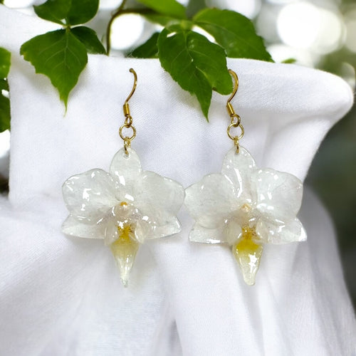 Botanische Ohrringe mit echten Orchideen in Resin, handgefertigt, hypoallergen, Naturblumen-Schmuck von KraftInNatur