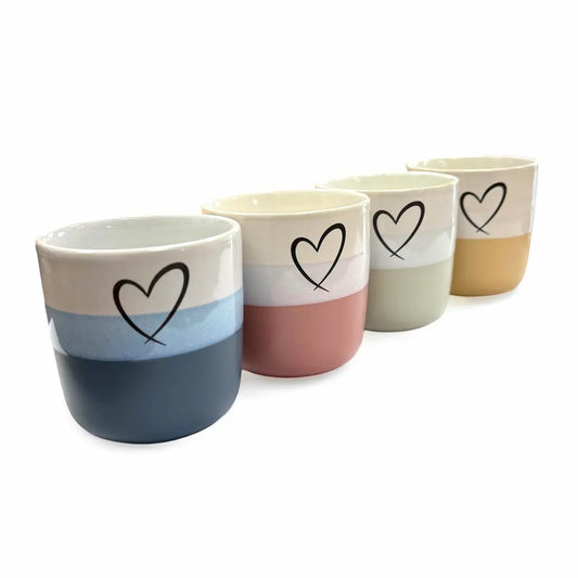 Bunter Becher von Sabrinart Design – Steinzeug mit personalisierter Lasergravur, 20cl, handmade aus dem Weinviertel