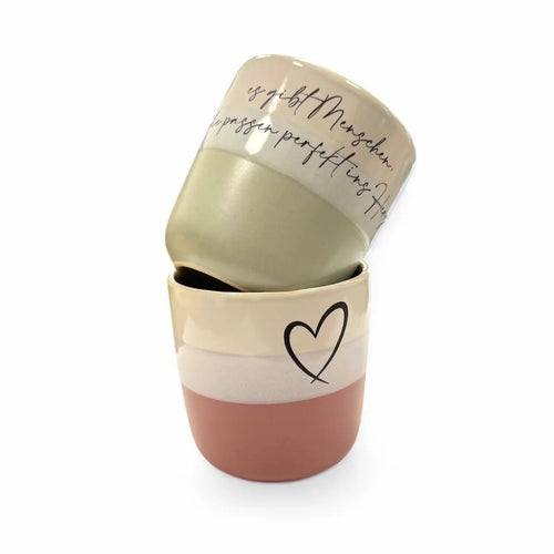 Bunter Becher von Sabrinart Design – Steinzeug mit personalisierter Lasergravur, 20cl, handmade aus dem Weinviertel