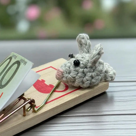 Handgemachtes Geldgeschenk Mausefalle mit gehäkelter Maus – humorvolle Geschenkidee mit Geldschein, Handmade von Nette Dinge