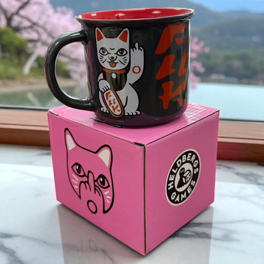 Freche Keramiktasse „F You Neko“ von Heldbergs Games mit Lucky Cat Mittelfinger-Motiv