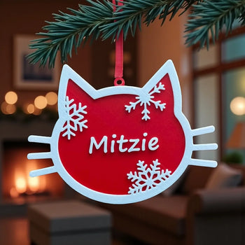 Personalisierbarer Christbaum-Anhänger Katze – 3D-gedrucktes Ornament aus PLA, mit Wunschnamen, handgemacht in Wien, nachhaltige Weihnachtsdeko von Dreizack