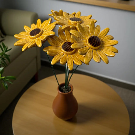 Keramik Sonnenblume auf Metallstiel – handgemachte gelbe Garten Deko 40 cm