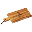 Gravierbares Schneidbrett aus Akazienholz mit Griff und Lederband – FSC-zertifiziert, 35×18 cm, personalisiert bei Dreizack Wien