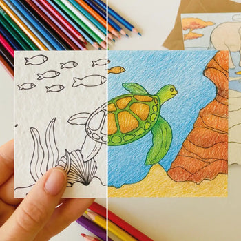 Einpflanzbare Ausmalkarten-Set mit Tiermotiven von Blühwerk – 4 kreative Karten zum Ausmalen und Einpflanzen, nachhaltiges Geschenk für Kinder