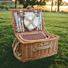 Isolierter Picknickkorb in beige-braun kariert für 4 Personen