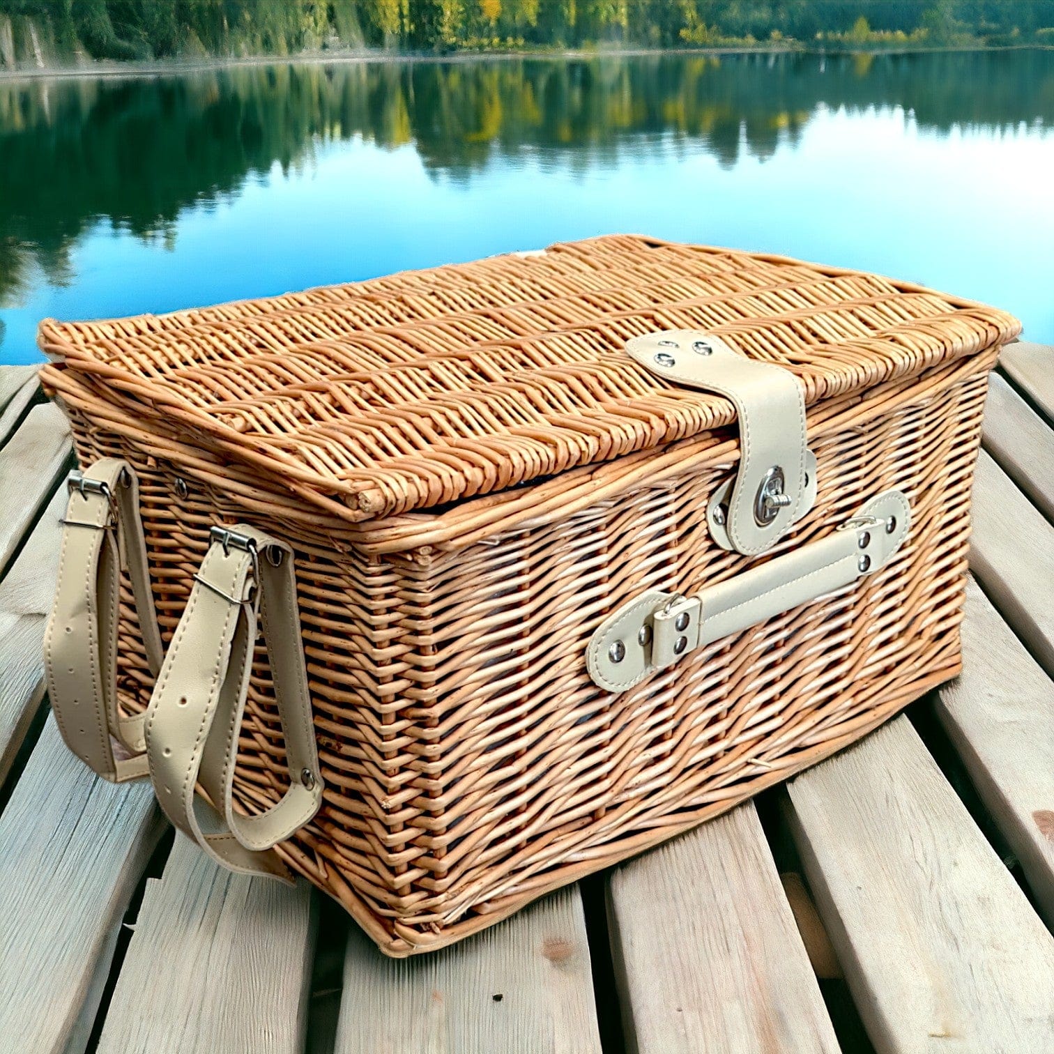 Isolierter Picknickkorb in beige/braun für 4 Personen Dreizack oesterreich handgemachte geschenke in wien