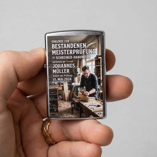 Zippo mit Foto Druck zur Meisterprüfung als Abschluss Geschenk