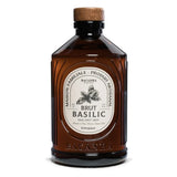 Braunglasflasche mit Basilikumsirup in BIO-Qualität von Bacanha, französische Marke.