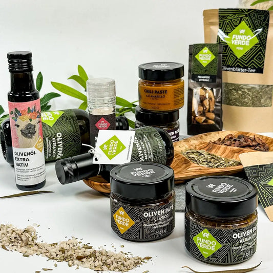 Natives Bio-Olivenöl extra von Fundo Verde in dunklem Glas – Criolla-Oliven aus Peru, nachhaltige Produktion, beste Qualität.