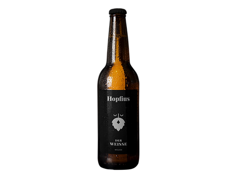 Der Weiße von Hopfius: Honiggelbes Weizenbier mit Aromen von Banane und Nelken, spritzig-perlend mit 5,8 % Vol. Handwerklich gebraut in Österreich für entspannte Genussmomente.