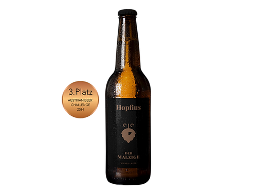 Der Malzige von Hopfius: Wiener Lager mit bernsteinfarbener Optik, malzigem Karamellaroma und milder Bittere. Prämiertes Craft-Bier aus Österreich – ein Geschmackserlebnis.