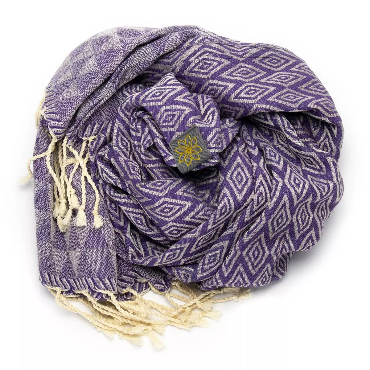 Dark Grapes Jacquard Fouta von Anna Aniq in Lila: 100 % recycelte Baumwolle, fair produziert in Tunesien, weich, saugfähig, schnelltrocknend, 2 x 1 m, vielseitig für Sauna, Reisen & Strand.