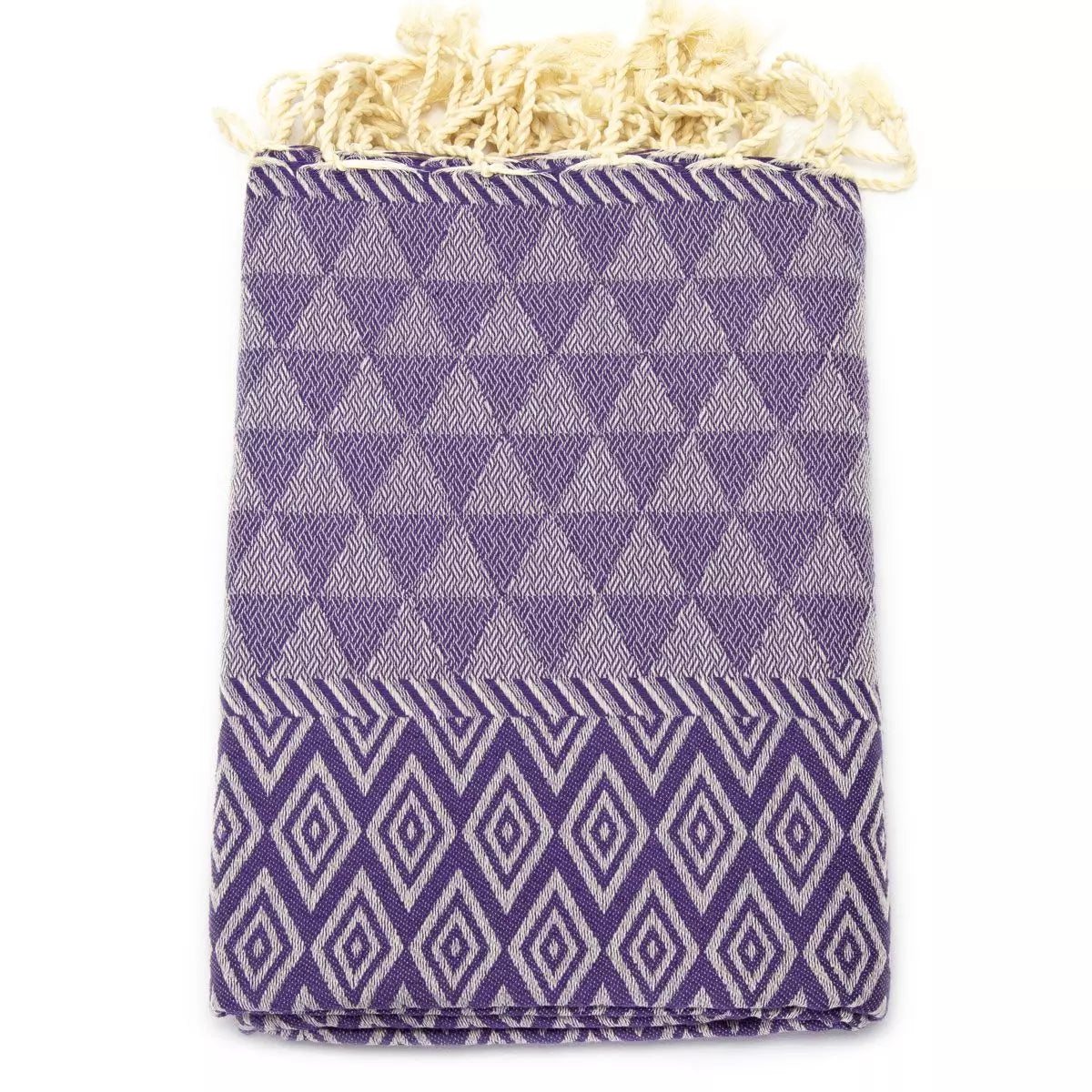 Dark Grapes Jacquard Fouta von Anna Aniq in Lila: 100 % recycelte Baumwolle, fair produziert in Tunesien, weich, saugfähig, schnelltrocknend, 2 x 1 m, vielseitig für Sauna, Reisen & Strand.