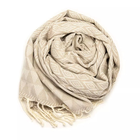 Natural Raffia Jacquard Fouta von Anna Aniq in Beige: 100 % recycelte Baumwolle, fair produziert in Tunesien, weich, saugfähig, schnelltrocknend, 2 x 1 m, vielseitig für Sauna, Reisen & Strand.
