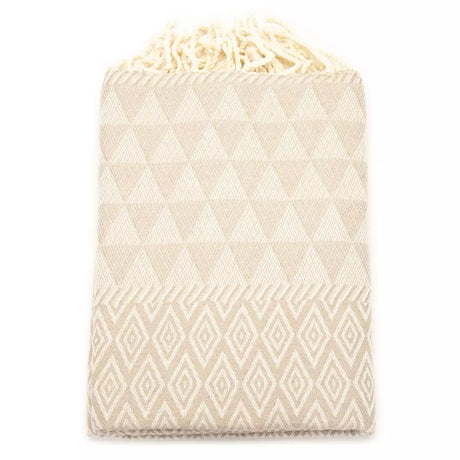 Natural Raffia Jacquard Fouta von Anna Aniq in Beige: 100 % recycelte Baumwolle, fair produziert in Tunesien, weich, saugfähig, schnelltrocknend, 2 x 1 m, vielseitig für Sauna, Reisen & Strand.