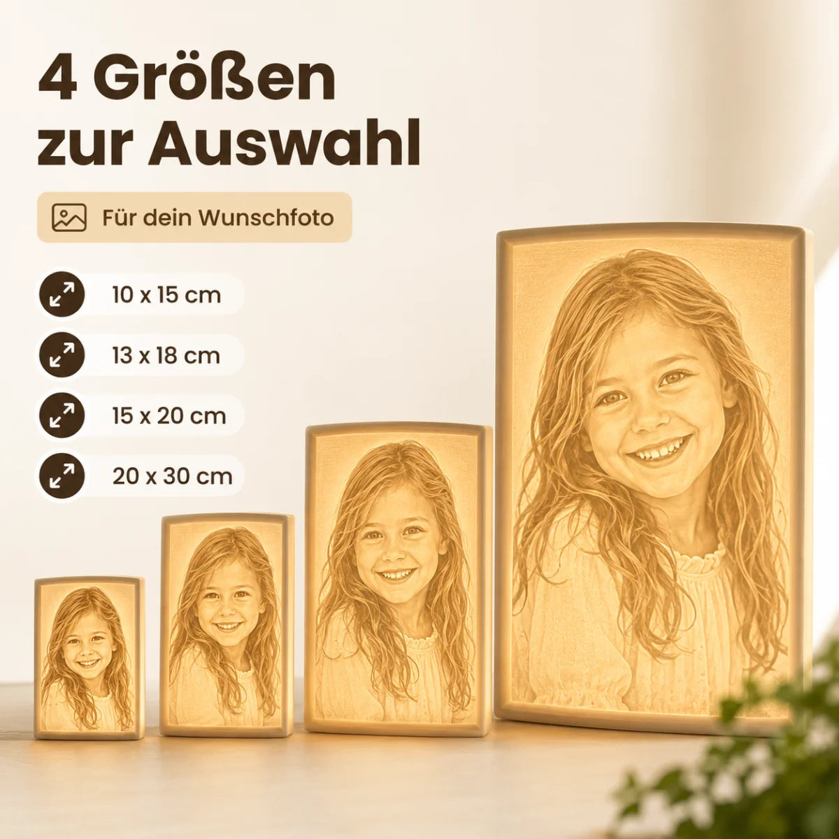Rechteckiges Lithopan aus weißem 3D-Druck-Material mit reliefartiger Oberflächenstruktur, die ein Fotomotiv zeigt.