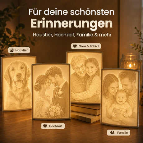 Rechteckiges Lithopan aus weißem 3D-Druck-Material mit reliefartiger Oberflächenstruktur, die ein Fotomotiv zeigt.