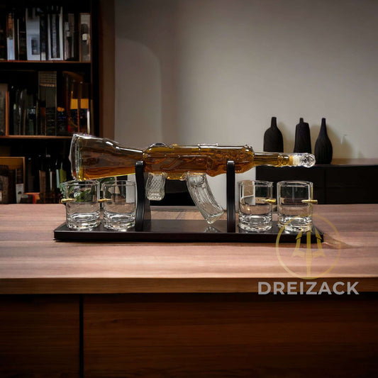 Glas Karaffe "AK" inkl. 4 Spezial Gläser und Aufsteller Home Decor Dreizack oesterreich handgemachte geschenke in wien