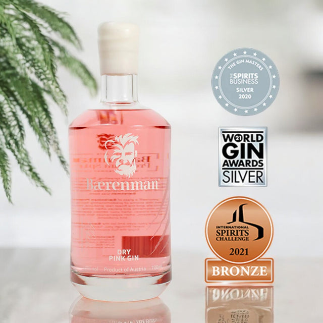 Baerenman Dry Pink Gin 700ml – Ein preisgekrönter, fruchtiger Gin mit Himbeerinfusion, perfektioniert in Österreich.